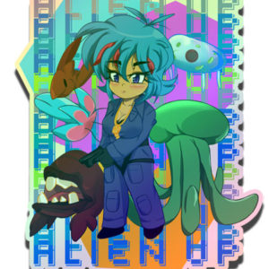Black Anime Alien Up Sticker